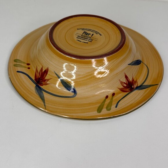 Handpainted Pier 1 Elizabeth Stoneware Bowl With Floral Design 9.5" - Picture 7 of 9